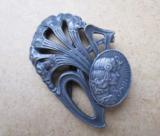 Molto Belle Fibbia Da Cintura D'Epoca Art Nouveau Donna Farfalla Metallo Silver