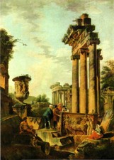 Cartolina 597: Giovanni Paolo Pannini: Paesaggio in rovina - MUSEO DEL TERRENO (cartolina DDR)