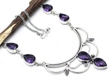 925 Silver Purple Amethyst Stone Handmade Jewelry Necklace
