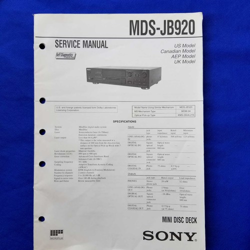 Sony mds jb920 manuale - mds-jb920,