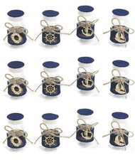 Barattoli con Soggetti Marini 8.4cm 12 pezzi 4 assortimenti in Plastica-Legno