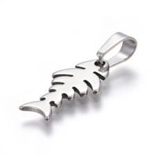 1pz charms ciondolo lisca di pesce  in acciaio inox 22x12mm bijoux