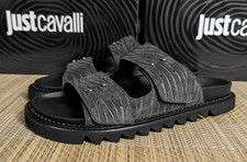 Sandali regolabili uomo Just Cavalli pelle scamosciata nera goffrata Made in Italy