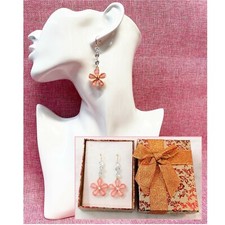 Orecchini Fiori Rosa Lungo Pendente con Cristalli da Donna in Scatolina 