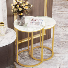 Set 2 pezzi tavolini rotondi in marmo tavolino da divano bianco lucido moderno tavolino da caffè DE