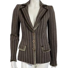 Blazer Vintage Armani Collezioni Misto Lana Maglia Chevron Bordo Velluto Marrone Tan 8