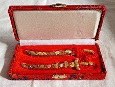 Vintage Coppia di Tagliacarte / Apribuste Cinesi con Custodia - Cina