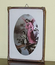 Quadro antico Angelo Custode Spampa d'Epoca Religione Cattolica