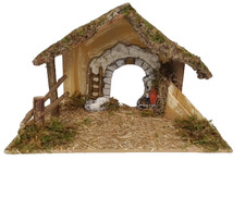 Capanna artigianale per presepe legno e sughero con portico 48x25x h 31 cm