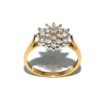 Donna 18ct Oro Giallo Anello Set con Un 0.50ct Grappolo Di Diamanti, UK Misura O