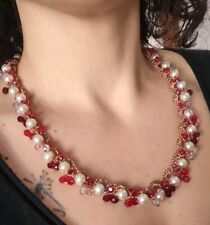 COLLANA Girocollo Collier Fatto A Mano All'uncinetto Con Cristalli E Perle