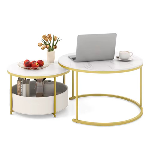 Gold white round coffee - round, table