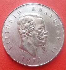 REGNO D ITALIA V.E.II,5 LIRE 1873 ROMA, MATERIALE AMAGNETICO 23,25 GR,COPIA