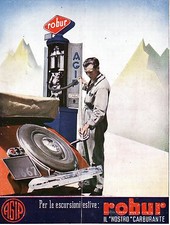 PUBBLICITA'1936 BENZINA AUTO ROBUR AGIP POMPA DISTRIBUTORE BENZINAIO CARBURANTE