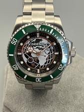 Orologio automatico uomo Scheletrato sub 30M Ghiera Girevole br acciaio verde