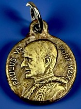 Piccola medaglia religiosa vintage cattolica Papa Paolo VI tono oro