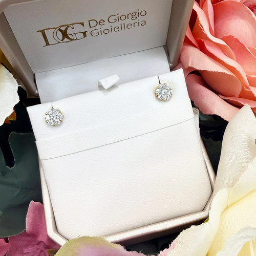 Orecchini fiore con zirconi - , in