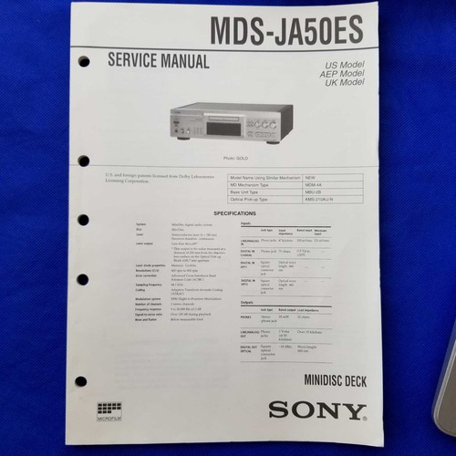 Sony mds ja50es manuale - manuale, di