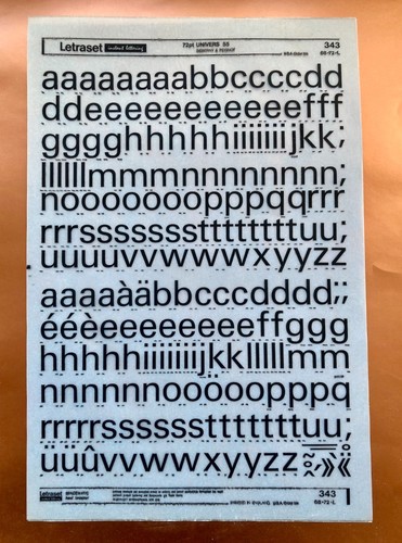 Letraset 343 univers - 72pt, dry