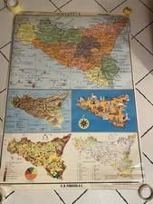 CARTA GEOGRAFICA TOPOGRAFICA MAPPA DELLA SICILIA VINTAGE 1967