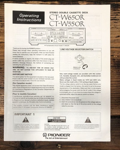 Pioneer w550r w650r - pioneer, ct-w650r