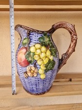 Vaso in ceramica Decoro a Rilievo porta fiori caraffa brocca vintage dipinta 