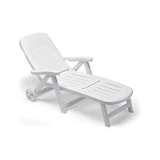 Lettino Sdraio California Bianco in Resina con Schienale Reclinabile e Ruote ...