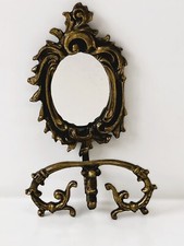 ATTACCAPANNI APPENDIABITI DA MURO VINTAGE IN OTTONE CON PICCOLO SPECCHIO ANNI 50