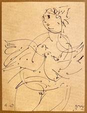 Disegno a inchiostro Andre Masson, con firma, figure surreali 6