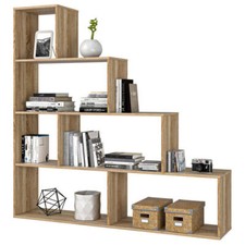 Libreria In Legno Design Moderno Rovere Chiara 145x29xH145 Cm Mensole A Scala