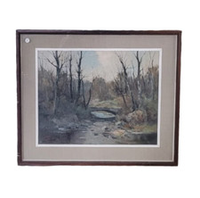 QUADRO OLIO SU TELA CON CORNICE - MAGROTTI "RUSCELLO IN BOSCO INVERNALE" 40X50