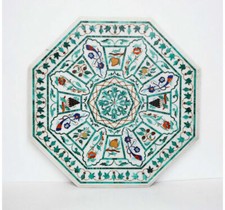 Tavolo Centrale In Marmo 36" Con Incastro Floreale In Pietre Semipreziose