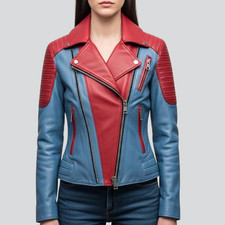 Giacca pelle moto colorblock