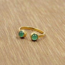 Anello aperto frontale onice verde gioiello placcato oro massiccio 925 misura 6