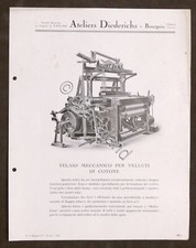 Brochure Industria Tessile Ateliers Diederichs Telaio meccanico velluti anni '20