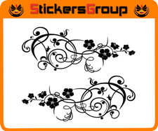 COPPIA ADESIVI FIORI DECORO TRIBAL PER AUTO, SERBATOIO MOTO, CASCO, VETRINE