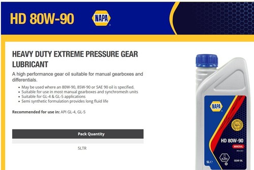 Olio cambio 5ltr - hd, 80w-90