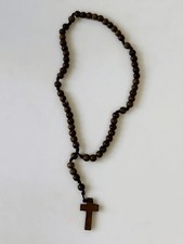 Rosario vintage in legno fatto a mano colore perline e crocefisso marrone