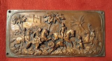 Bronzo Antico.Bellissima placchetta in rilievo,bronzo;fine '800;caccia al Leone
