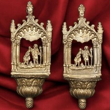 SAN GIOVANNI BATTISTA ACQUASANTIERE ANTICHE BRONZO 1800 Neo Gotico  BATTESIMO...