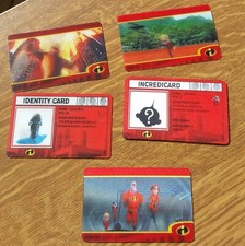 5 schede carte CARDS italiane GLI INCREDIBILI  DISNEY PIXAR TRIDIMENSIONALI