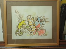 RICCARDO CHICCO ACQUERELLO DISEGNO FIORI 1970 FIRMATO CON CORNICE 44x39 CM