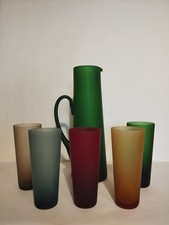 Servizio da bibita, 1 caraffa e 5 bicchieri in vetro satinato, modernariato