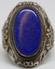 Bellissimo anello romano antico in argento massiccio con pietra di lapislazzuli
