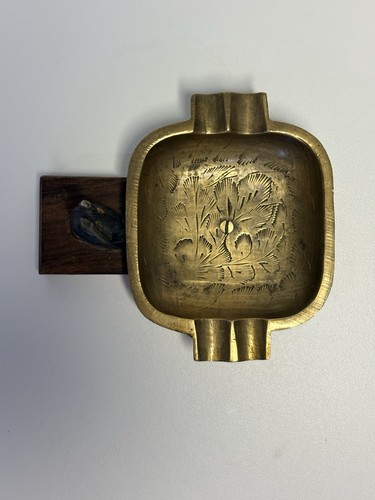 Vintage brass wood ashtray - vintage,