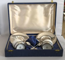 Servizio caffè argento 800 porcellana per due antico vintage usato scatola orig.