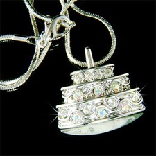 Primo Buon Compleanno Anniversario Torta IN Swarovski Cristallo Catenina