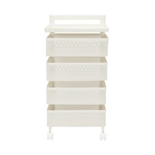 Rotating Storage Cart Kitchen Organizer with Wheels four storage baskets White
