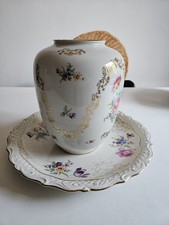 Vaso + piatto Johann Seltmann Vohenstrauß (Bavaria) – anni ’60 – fiori & oro