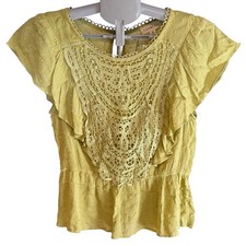 PROMESA Swiss Dot Svolazzante Manica Top Donna M Verde Lime Uncinetto Nuovo con etichette